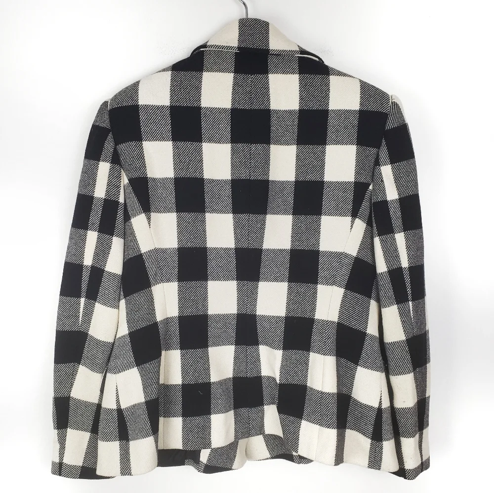 RALPH LAUREN Purple Label Cashmere Wool Cream & Black Buffalo Plaid Coat Size:14 - Picture 6 of 6